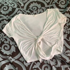 White cropped tie shirt
